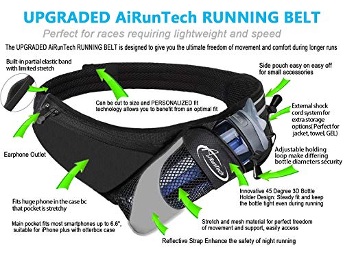 AiRunTech Running Hydration Belt with Water Bottle Holder,Hiking Fanny Pack for Phone and Wallet,Running Bag Runners Essen...