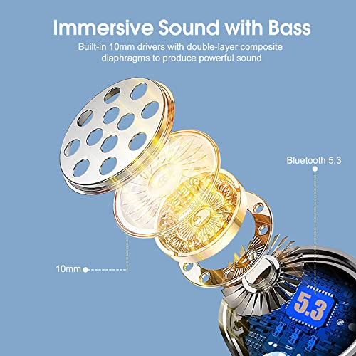Wireless Earbuds, 2023 New Ultralight Sport Bluetooth 5.3 Headphones In Ear with LED Display, Built-in Mic Earphones, IPX7...
