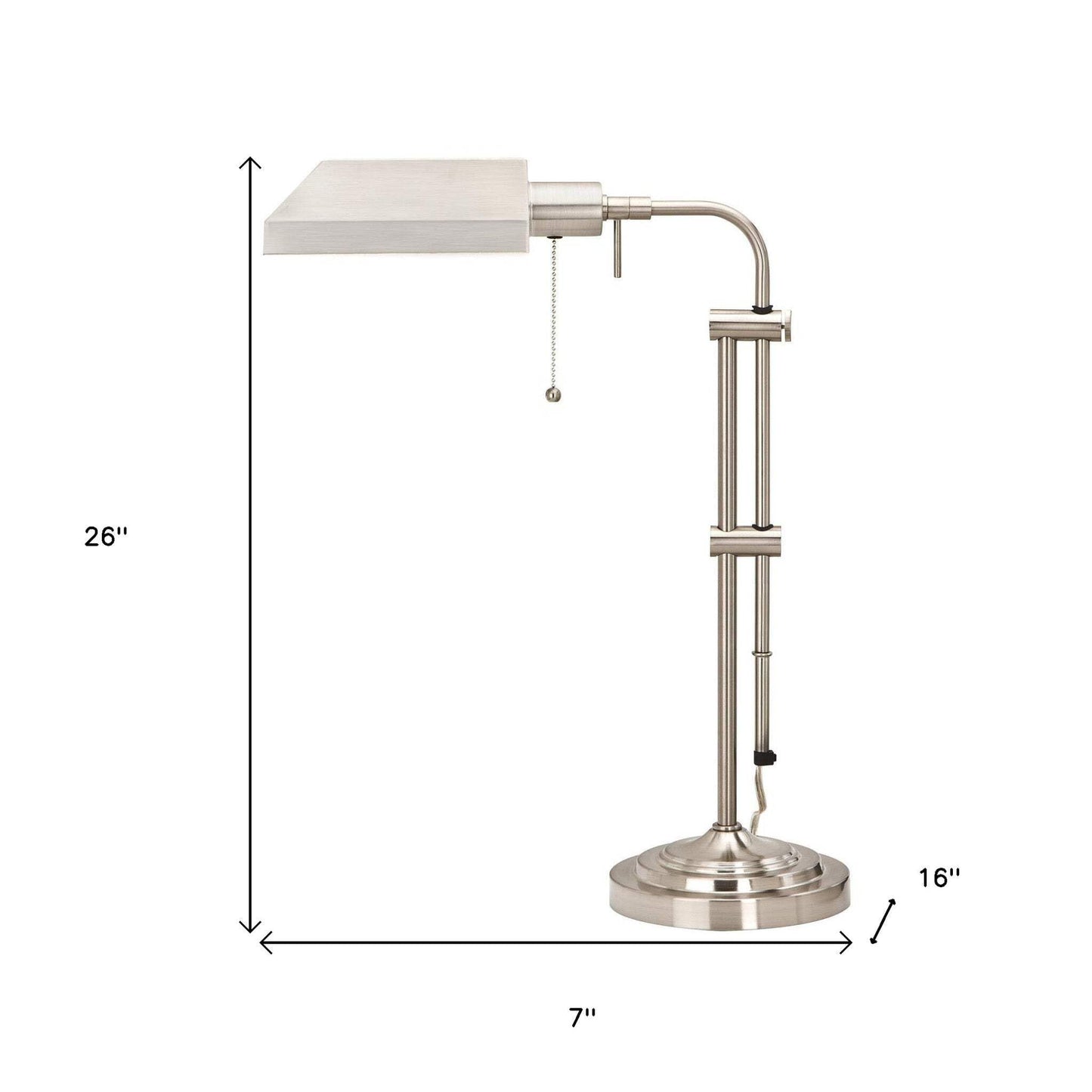 Homeroots Adjustable Table Lamp, Nickel Metal, Rectangular Shade, 26 X 7 X 16 In., Model 524646