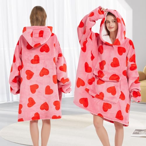 Fiosnow Love Blanket Hoodies for Women and Men Adult Oversize Wearable Blanket Hoodies for Soft and Warm