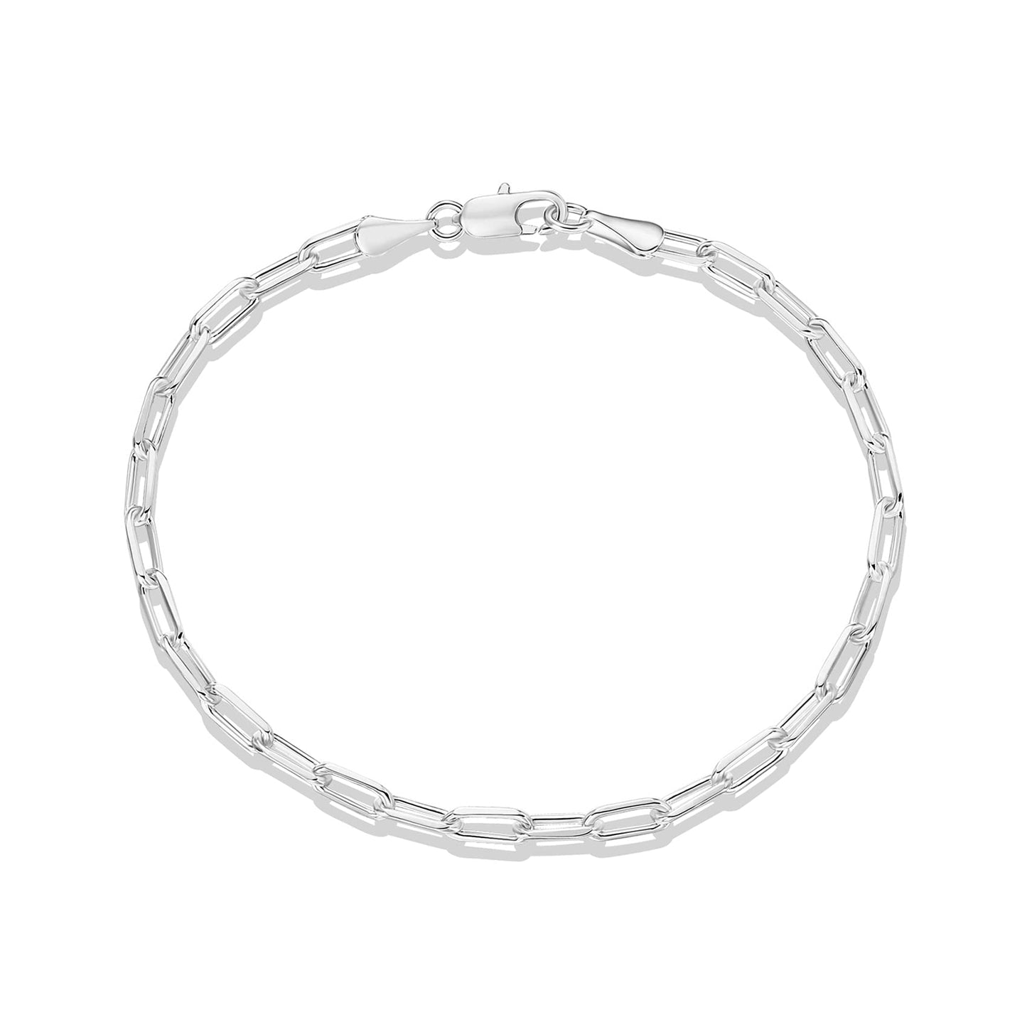PAVOI 14K Gold Plated Paperclip/Curb/Figaro Chain Adjustable Bracelet for Women (Paperclip, White Gold Plated)