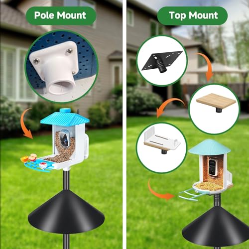 Proerr Smart Bird Feeder Pole Stand 79In,Adjustable Height Metal Bird House Pole for Outdoor Garden with Multiple Mounting...