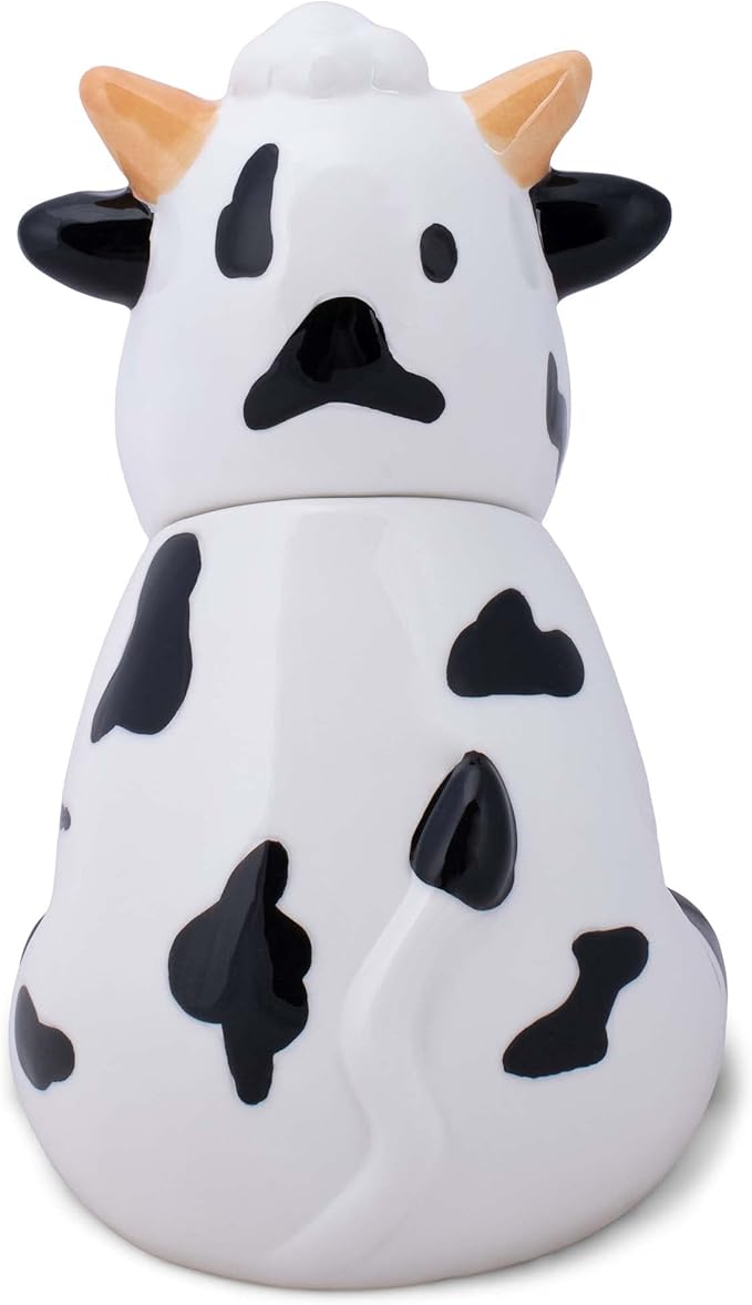 Dolomite Ceramic 10.5 x 7.1 Everyday Cookie & Candy Jar with Airtight Lid: Perfect for Kitchen Canisters, Pet Treat Containers & Decorative Farmhouse Storage, Cute Spotted Cow