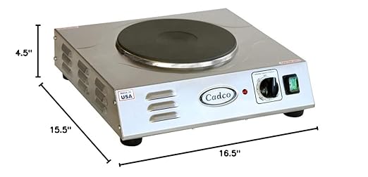 Cadco LKR-220 Countertop Heavy Duty Cast Iron 220-Volt Hot Plate, Stainless Steel, For Commercial Use,18 lbs