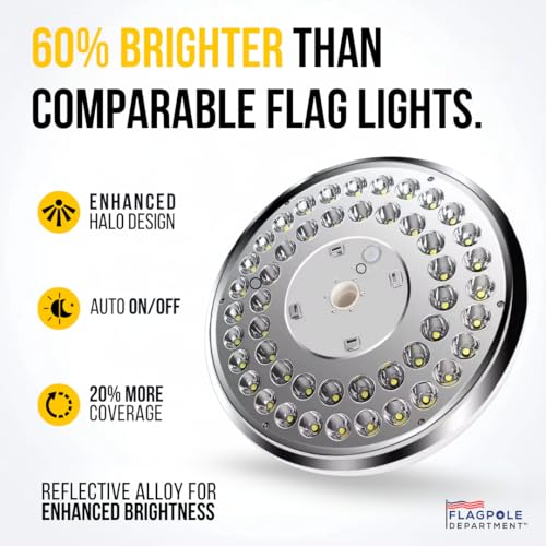 Flagpole Department Ultra Bright Solar Powered Flag Pole Light | 100% Coverage with 48 LEDs | 14-Hour Dusk to Dawn | Water...