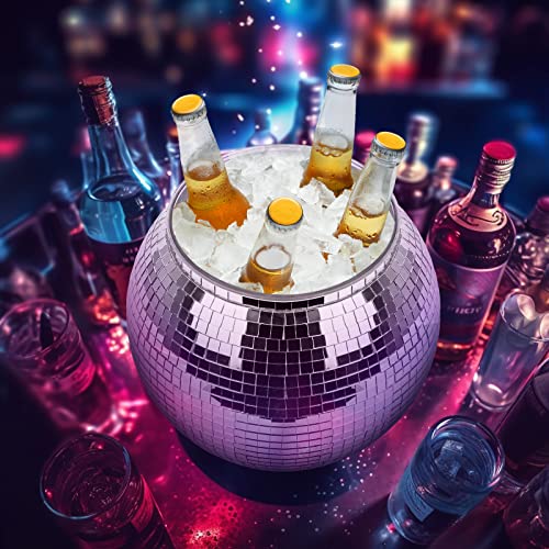 Disco Ball Ice Bucket Beverage Tubs Disco Ball Bowl Vase Cup Drink Bucket for Parties,Large Retro Drink Bucket for Beer Co...