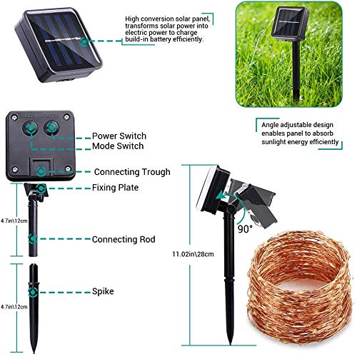 Lomotech Solar String Lights - 66ft 200LED Fairy Lights, Waterproof, 8 Modes, 2 Pack, White, Model LO-S100-001-2