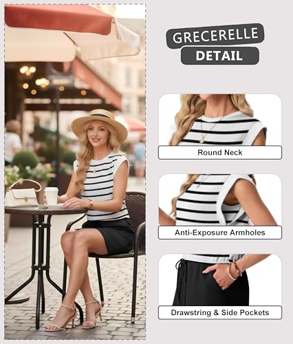 GRECERELLE 2026 Womens Summer Dresses Round Neck Sleeveless Tie Waist Casual Shirt Dress with Pockets