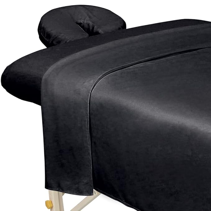ForPro Professional Collection Premium Microfiber 3-Piece Massage Sheet Set, Black, Ultra-Light, Stain, and Wrinkle-Resist...