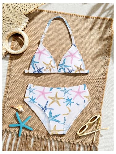 Verdusa Girl's 2 Piece Cute Bathing Suits Halter Backless Bikini Set Girls Swimsuits Triangle Bikinis