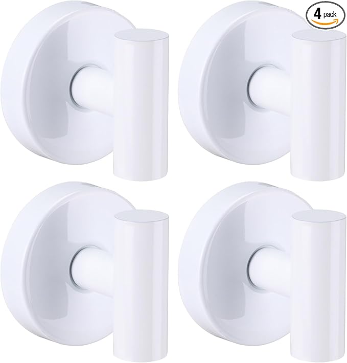 Suction Cup Hooks for Shower - Bathroom Reusable Hooks for Towels, Robes & Loofah - No-Drill Mounting on Kitchen,Walls,Metal,Glass,Mirrors,Tile & Smooth Non-Porous Surfaces (4, White)