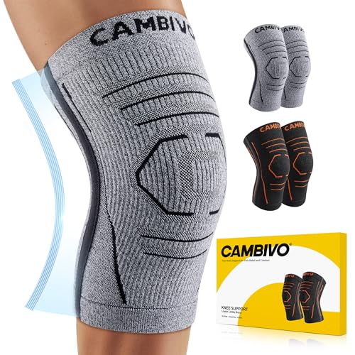 CAMBIVO Knee Brace for Women and Men with Side Stabilizer 2 Pack, Lightweight Knee Compression Sleeves for Knee Pain Relie...