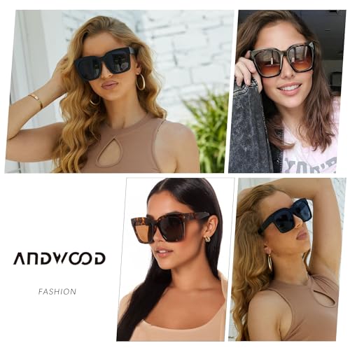 ANDWOOD Oversized Sunglasses for Women Big Large Square Wide Frame Shades Retro Trendy Fashion UV Protection
