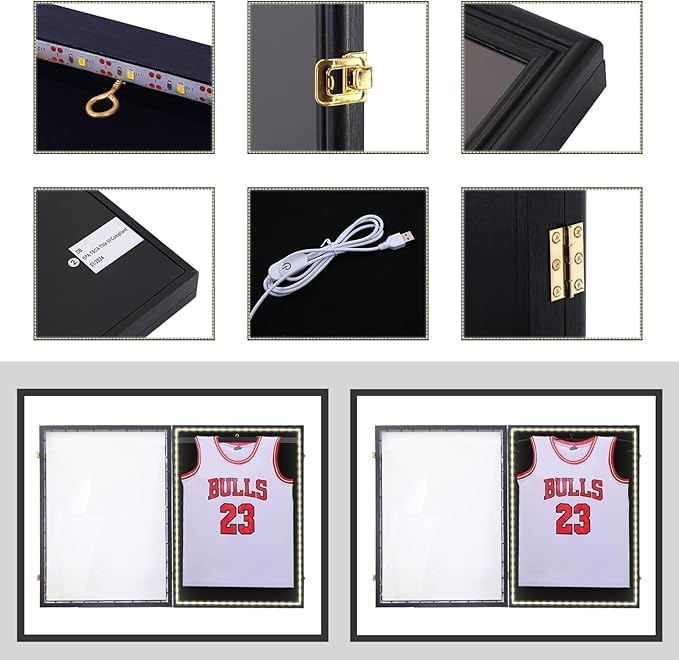Nice C Jersey Frame Display Case with Lights, Jersey Shadow Box Display Case, Football Jersey Display Case with LED, 98% UV Protection, Valet Pinboard, Acrylic, Basketball (LED 3 Pack)