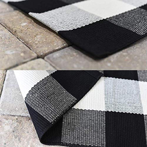 MUBIN Cotton Buffalo Plaid Rug 27.5 x 43 Inches Black and White Check Rugs Hand-Woven Indoor or Outdoor Rugs for Layered D...