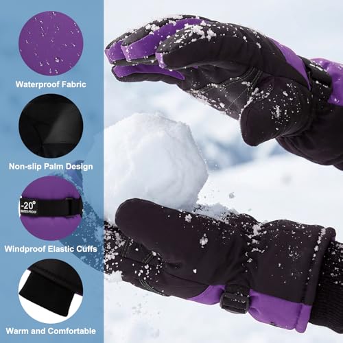 XiuGlimpse Ski Gloves, Valentines Day Gifts Waterproof & Breathable Snowboard Mittens for Boys & Girls, Winter Warm Gloves