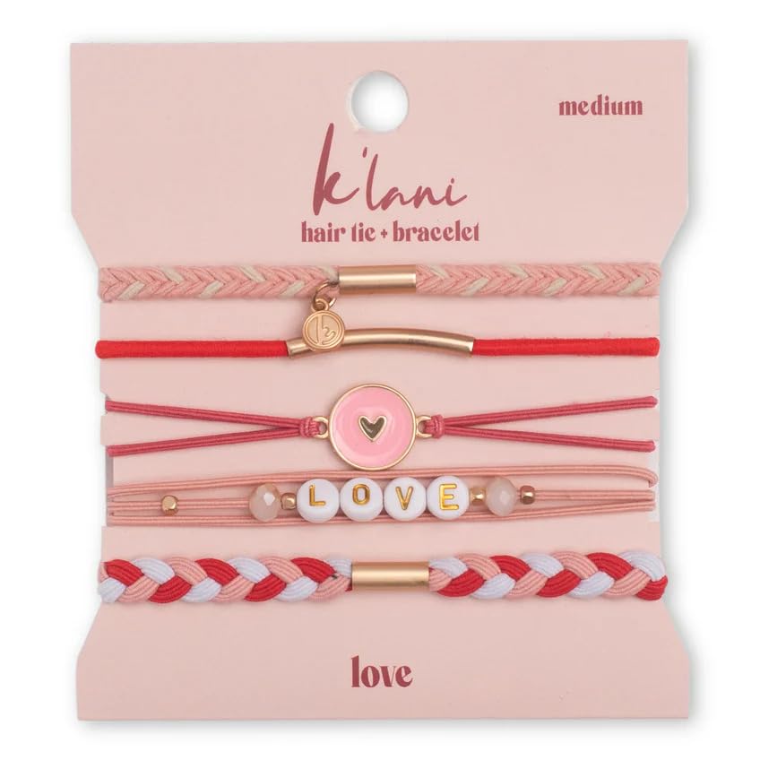 K'lani Hair Tie Bracelets for Women - Elastic Hair Bands That Double as Stylish Jewelry - Love - Medium