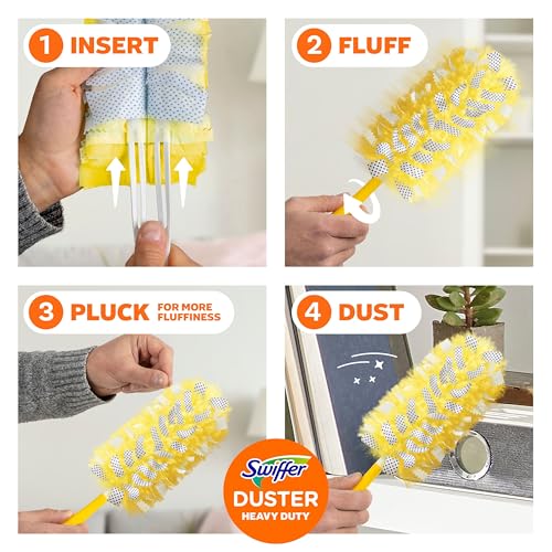 Swiffer Dusters Heavy Duty, Feather Head Multi-Surface Duster Refills for Cleaning, Unstopables, Yellow, 24 Count (4 Packs of 6)