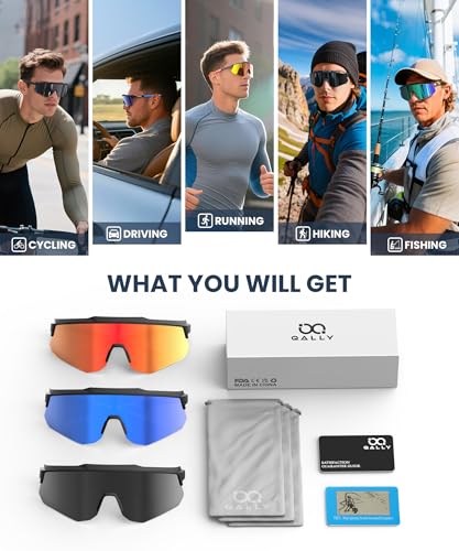 QALLY Polarized Sport Sunglasses Men Women Bike Sunglasses for Men Cycling UV Protection Baseball Running 3 Packs
