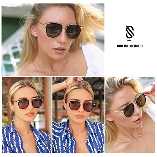 SOJOS Retro Aviator Square Polarized Sunglasses For Women Men,Vintage Women's Sun Glasses Shades UV400 SJ2180