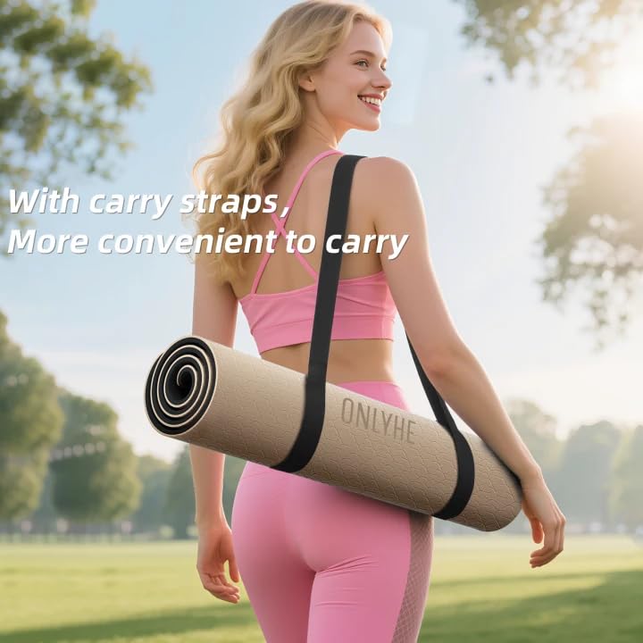 ONLYHE Yoga Mat Thick（8mm）Exercise Mat Non Slip Anti-tear,Pilates Mat for Men and Women,Workout Mats for Home,Barefoot Wor...