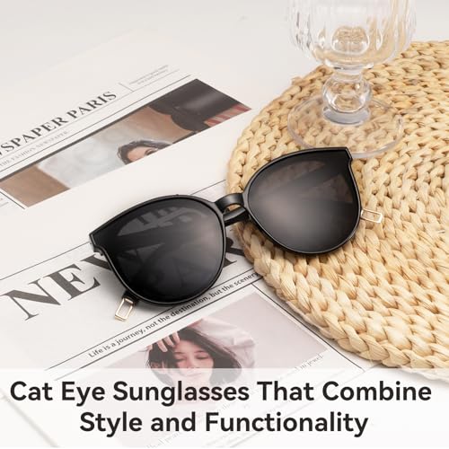 Polarized Oversized Sunglasses for Women Men Trendy Cateye Sun Glassses Retro Large Frame Shades Black