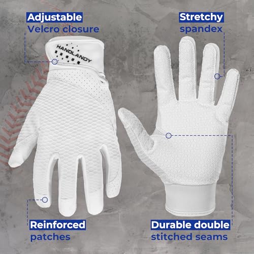 HANDLANDY Baseball Batting Gloves for Adult Youth, Grip Breathable Softball Batting Gloves Fit Men Kids Boys Girls