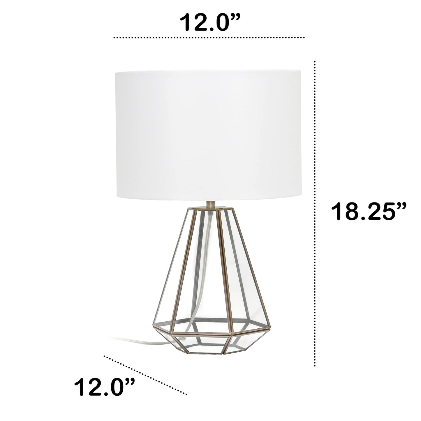 LALIA HOME Transparent Triagonal Table Lamp, Brass, 12inL x 12inW x 18.25inH, Glass/Brass, Model LHT-4009-BR