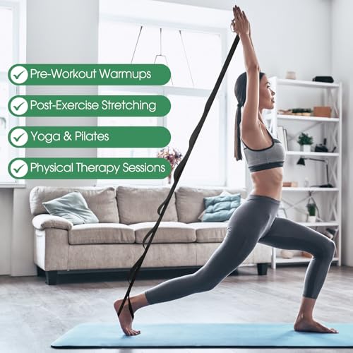 Foilswirl 8 Pack Stretching Strap with 10 Loops Bulk Yoga Strap Bulk for Physical Therapy Stretch Bands with Loops Non Ela...