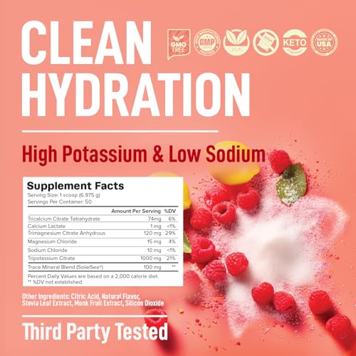 Keppi Electrolytes Powder – Raspberry Lemonade Flavor 50 Servings – No Sugar Hydration Supplement with Magnesium, Potassiu...