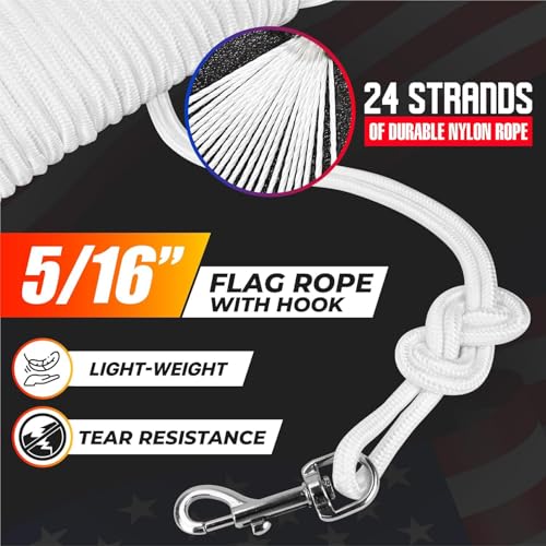 [Upgraded] 5/16” 100Ft Flagpole Rope Kit with 4 Pcs 3.3” Swivel Snap Hook - High Weight Bearing Anti-Tearing Utility Rope ...