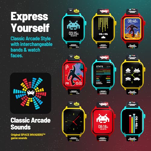 My Play Watch Space Invaders Retro Gaming Smart Watch, Selective Tech, Yellow Bezel, Non-Connected, Built-in Space Invader...