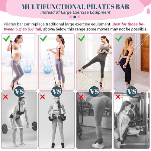 Pilates Bar Kit with Resistance Bands, Multifunctional Yoga Pilates Bar with Heavy-Duty Metal Adjustment Buckle, Portable ...