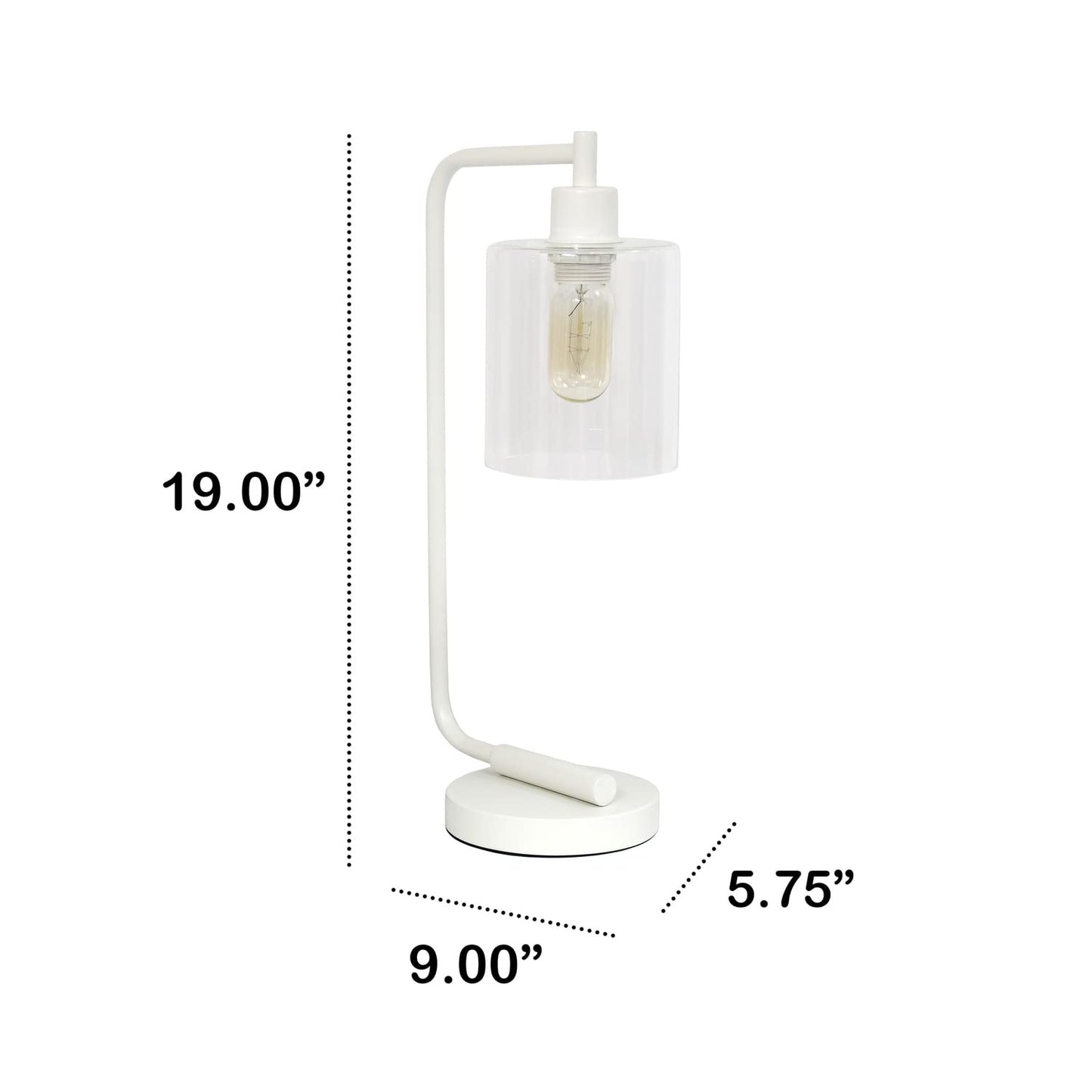 LALIA HOME Modern Iron Desk Lamp, Glass Shade, 9 x 5.75 x 19 inches, White, Model LHD-2003-WH