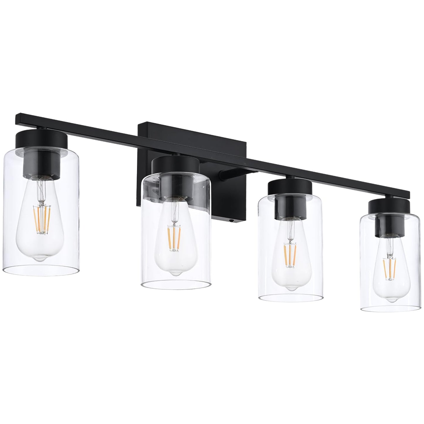 A1A9 4 Light Bathroom Vanity Light Fixtures, Matte Black, Clear Glass Shade, Model NF-22405BK