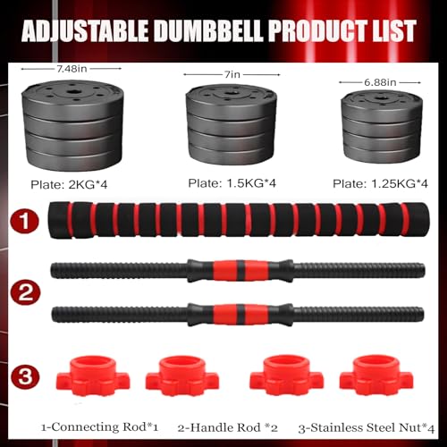Adjustable Dumbbell Set, 44lbs Free Weights Dumbbells, 3 in1 Weight Set,Dumbbell, Barbell, Push-up, Home Gym Fitness Worko...