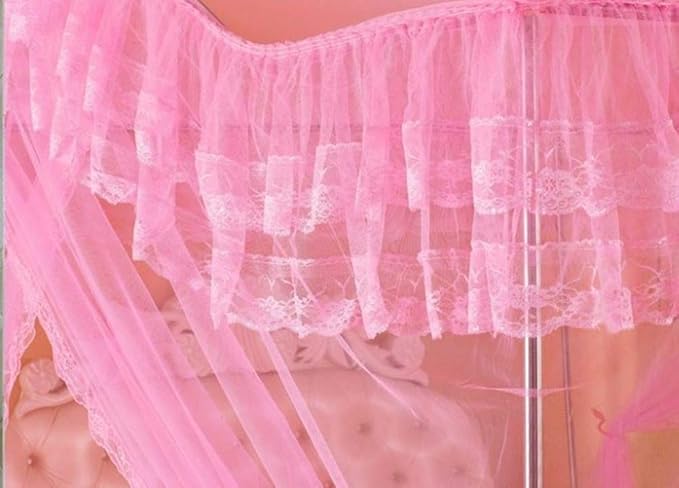 Mengersi Arched 4 Corners Post Bed Curtain Canopy Net Square Princess Fly Screen, Indoor Outdoor (Full, Pink)