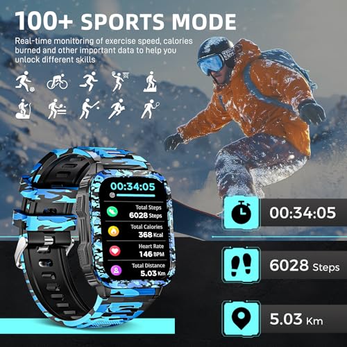 Erosados Military Smart Watches for Men (Make/Answer Call) with LED Flashlight 1.96" Screen 430mAh Fitness Tracker with Sp...