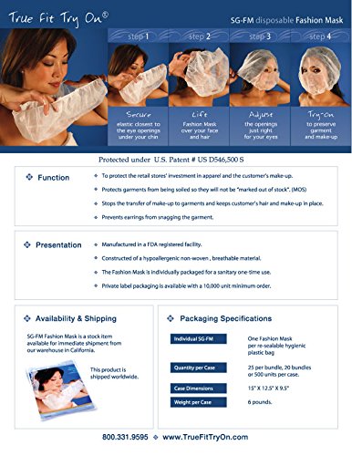 True Fit Try On Fashion Mask - Disposal Face Cover Mask with Eyeholes and Makeup Protector for Clothes - Ideal for Changing Room
