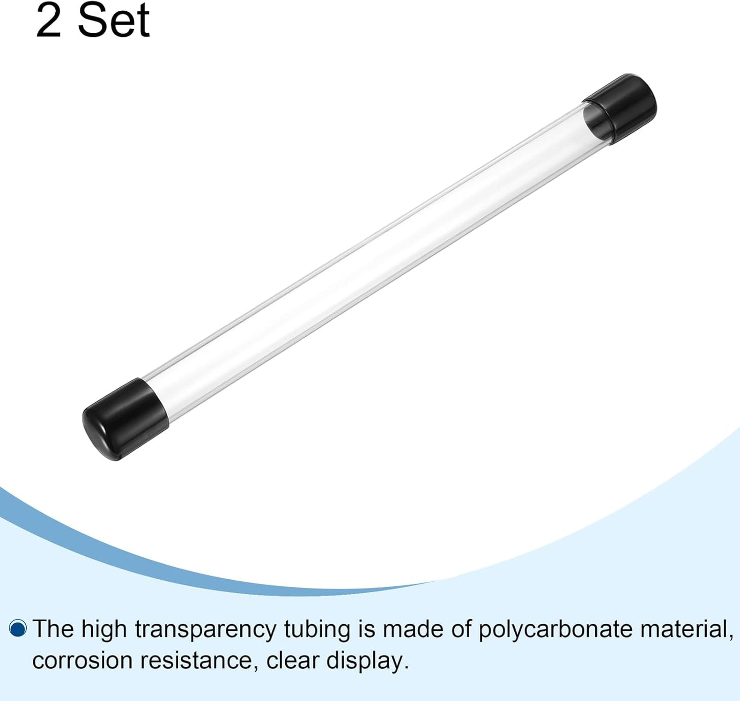 PATIKIL Clear Rigid Tube Round Plastic Tubing with Black Rubber Caps Polycarbonate Water Pipe, 305mm/ 12 Inch Length, 20mmx24mm/0.79"x0.94", 2 Set