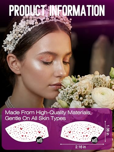 Valentine's Day Eye Speckles & Glitter Freckles Makeup Patches with Red Heart Designs, Cute Makeup Accessories for Women, ...