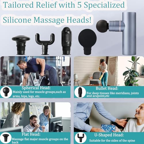 Mini Massage Gun for Pain Relief, Deep Tissue Percussion Muscle Massager with 4 Attachments, Rechargeable & Portable, Elec...