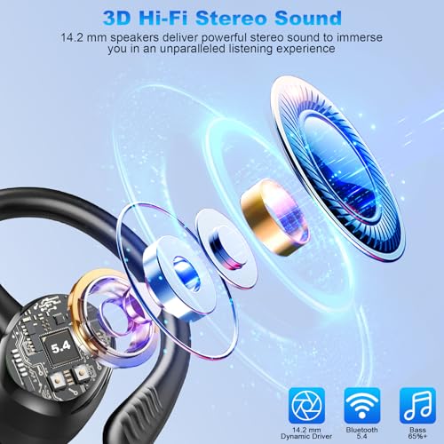 Hupoaf Wireless Earbuds Sport, New Bluetooth 5.4 Headphones with Earhooks, 50H Stereo Deep Bass Over Ear Buds with 4 ENC N...