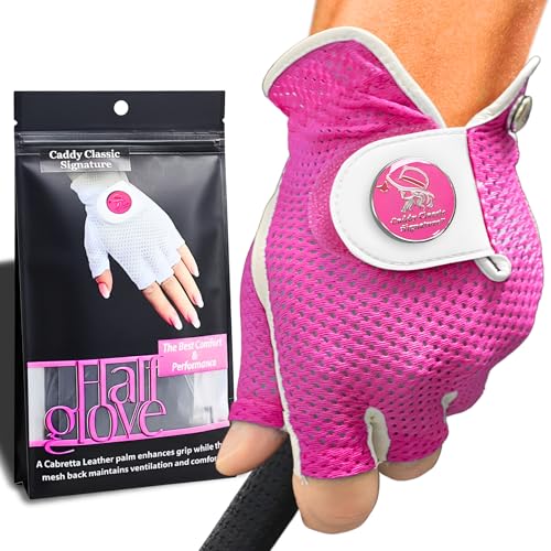 Caddy Classic Ladies Golf Glove Women | Half Finger Mesh Design for High Breathability | Premium Leather uction for Comfor...
