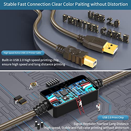 GOSYSONG Active USB Printer Cable 30ft, USB 2.0 USB A to B Printer Cord, Scanner Cord, High Speed Active USB Printer Cabl...