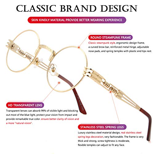 AIEYEZO Round Steampunk Sunglasses for Men Women Retro Circle Hippie Glasses Metal Frame 100% UV Blocking Lens