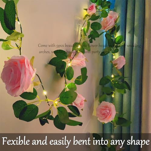 Fielegen 6.56 Feet Artificial Flower String Lights Battery Operated Fake Rose Vine Floral Garland with 20 LED Fairy Light...