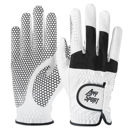 Amy Sport Upgraded Grip Golf Gloves Men Value 2 Pack for Left Right Handed Golfers, Anti Slip All Weather Comfortable Glov...
