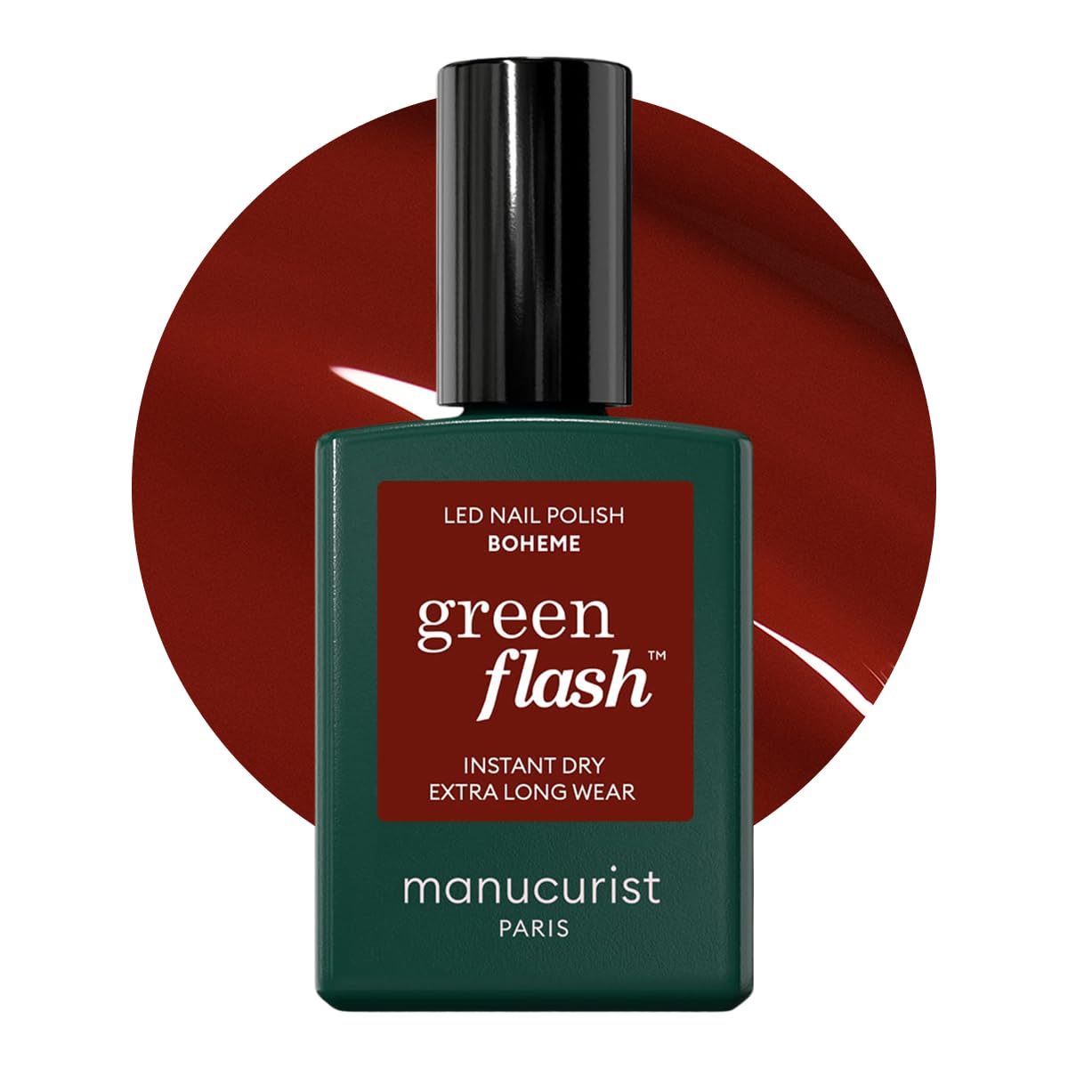 Manucurist Green Flash LED Boheme Red Brown Gel Nail Polish - Vegan, 12-Free, Plant-Based Gel Polish - Strengthens and Protects