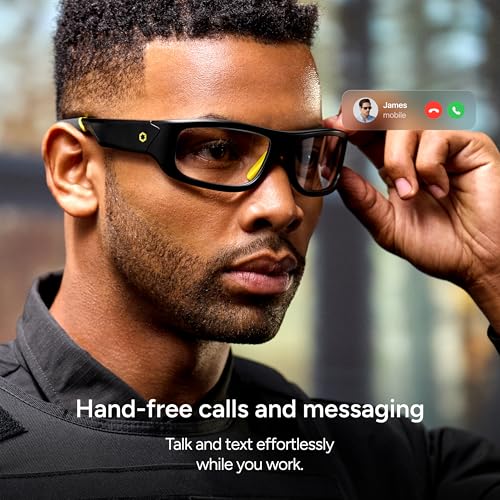 Lucyd Armor Smart Safety Glasses, TR90 Frame, Light Adaptive Lenses, Open Ear Speakers & Microphone - ANSI Z87.1
